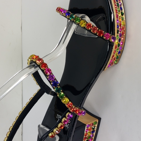NEW JEFFREY CAMPBELL RHINESTONES BLACK FAUX PATENT LEATHER SANDALS WOMEN'S 8 - Picture 8 of 15